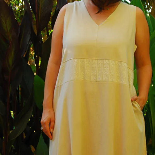 23K1  Linen Block-Printed Sleeveless Midi Dress