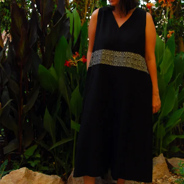 23K1  Linen Block-Printed Sleeveless Midi Dress