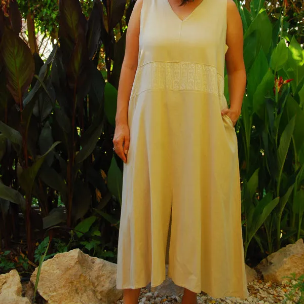 23K1  Linen Block-Printed Sleeveless Midi Dress