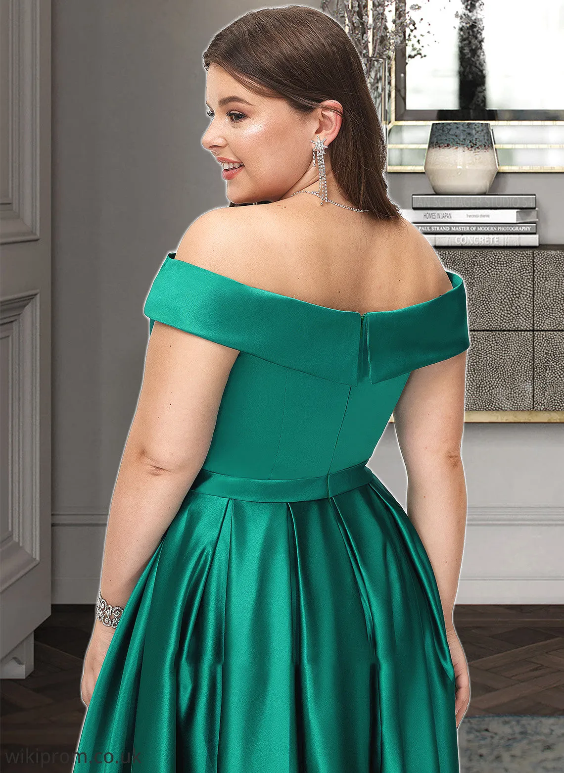 Adyson Ball-Gown/Princess Off-the-Shoulder Floor-Length Satin Bridesmaid Dress With Split Front Pockets SWKP0012866
