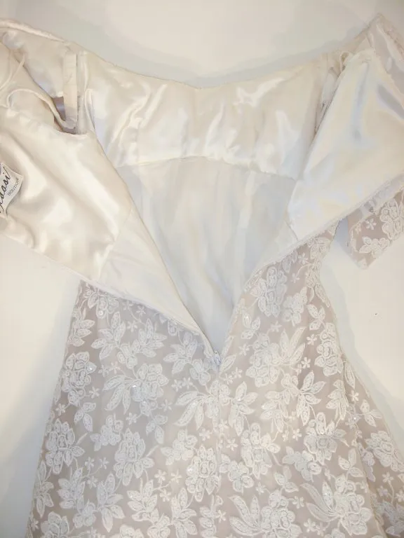 ARNOLD SCAASI White Floral Wedding Gown with Sequins Size 6