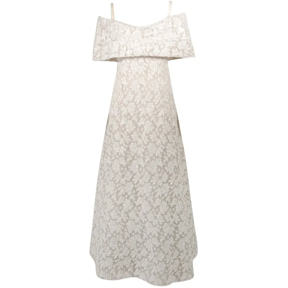 ARNOLD SCAASI White Floral Wedding Gown with Sequins Size 6