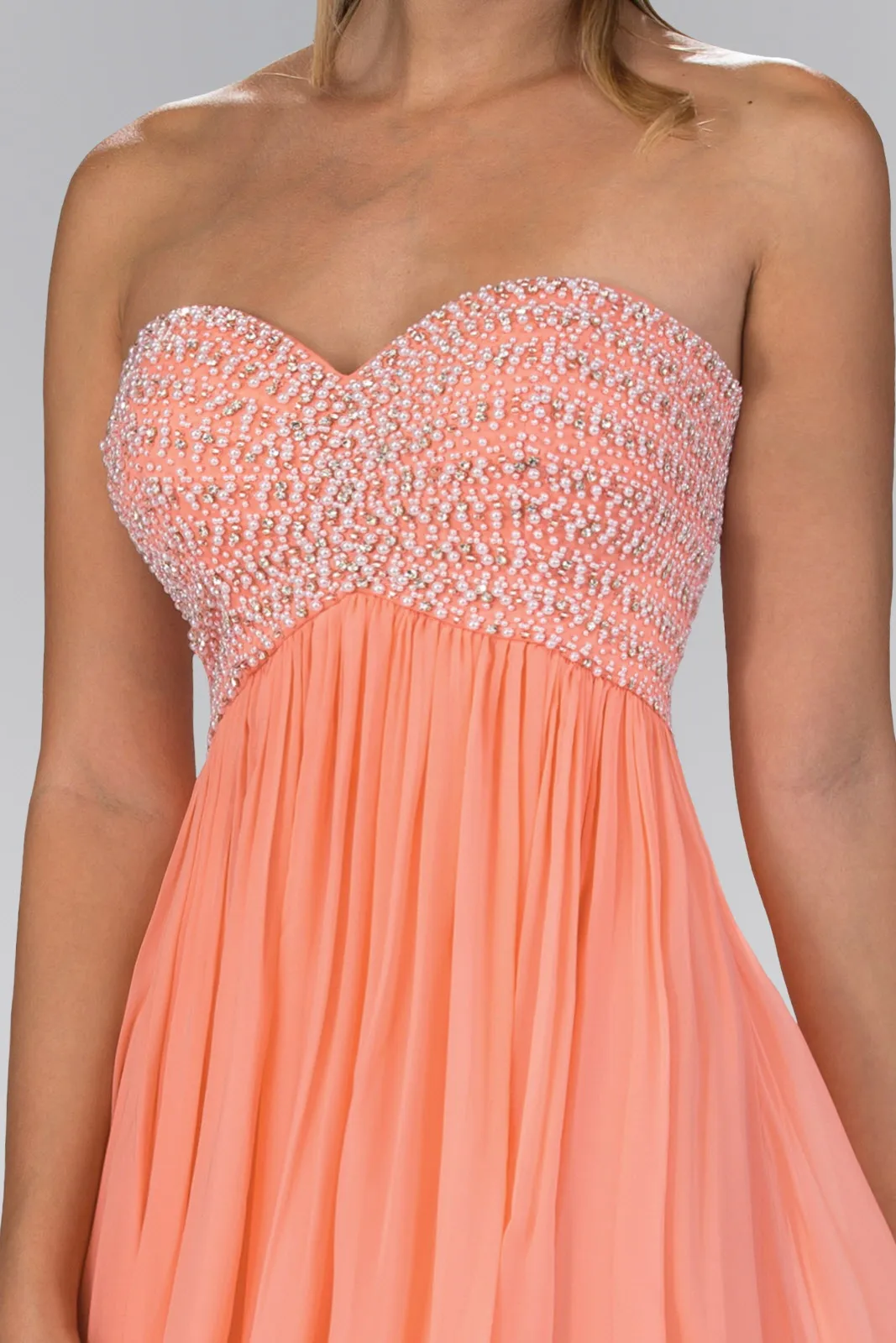 Beaded Bodice Strapless Floor Length Prom Dress GLGL2148