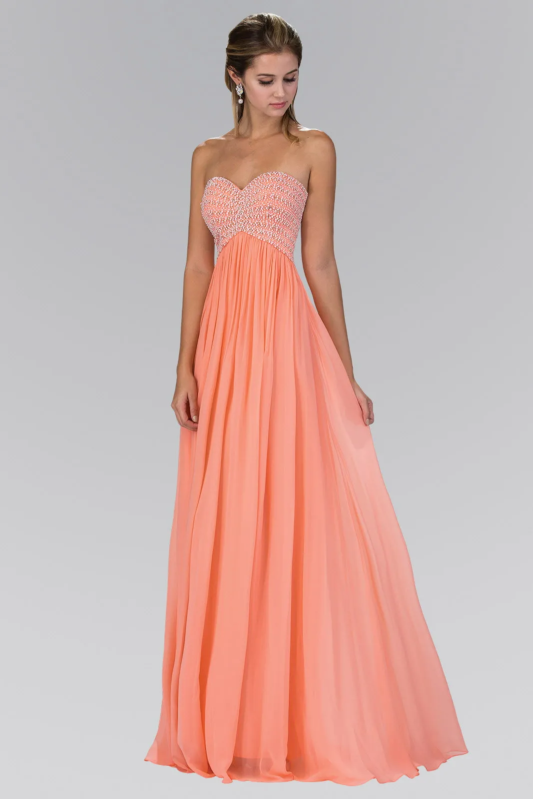Beaded Bodice Strapless Floor Length Prom Dress GLGL2148