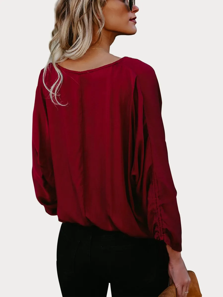 Black Button Down V Neck Casual Blouse