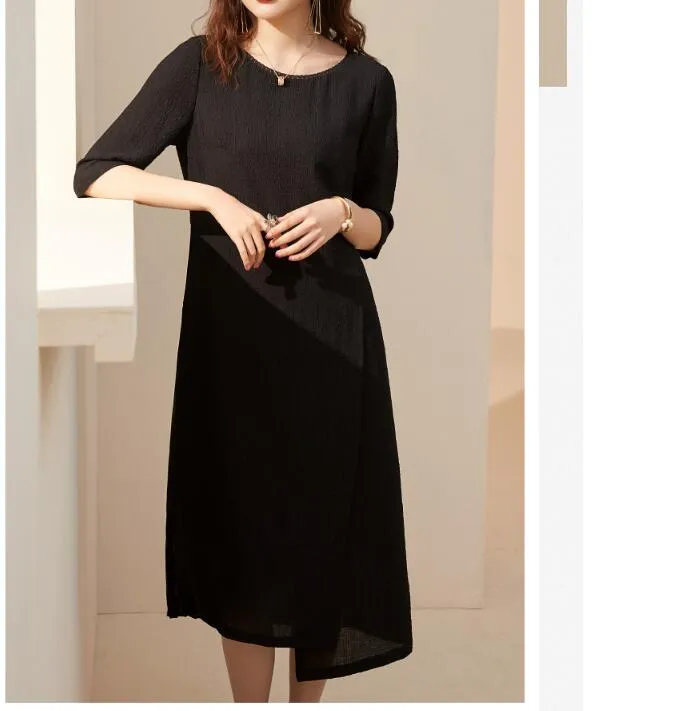 Black  Spring Summer Loose Women Dresses Long Sleeve Dresses