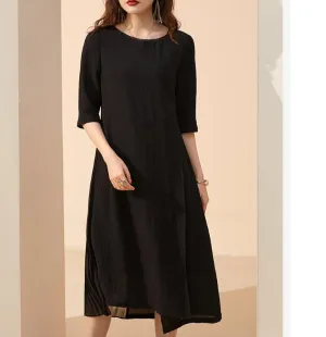 Black  Spring Summer Loose Women Dresses Long Sleeve Dresses