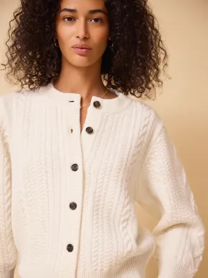 Blair Cable Knit Merino Cardigan - White
