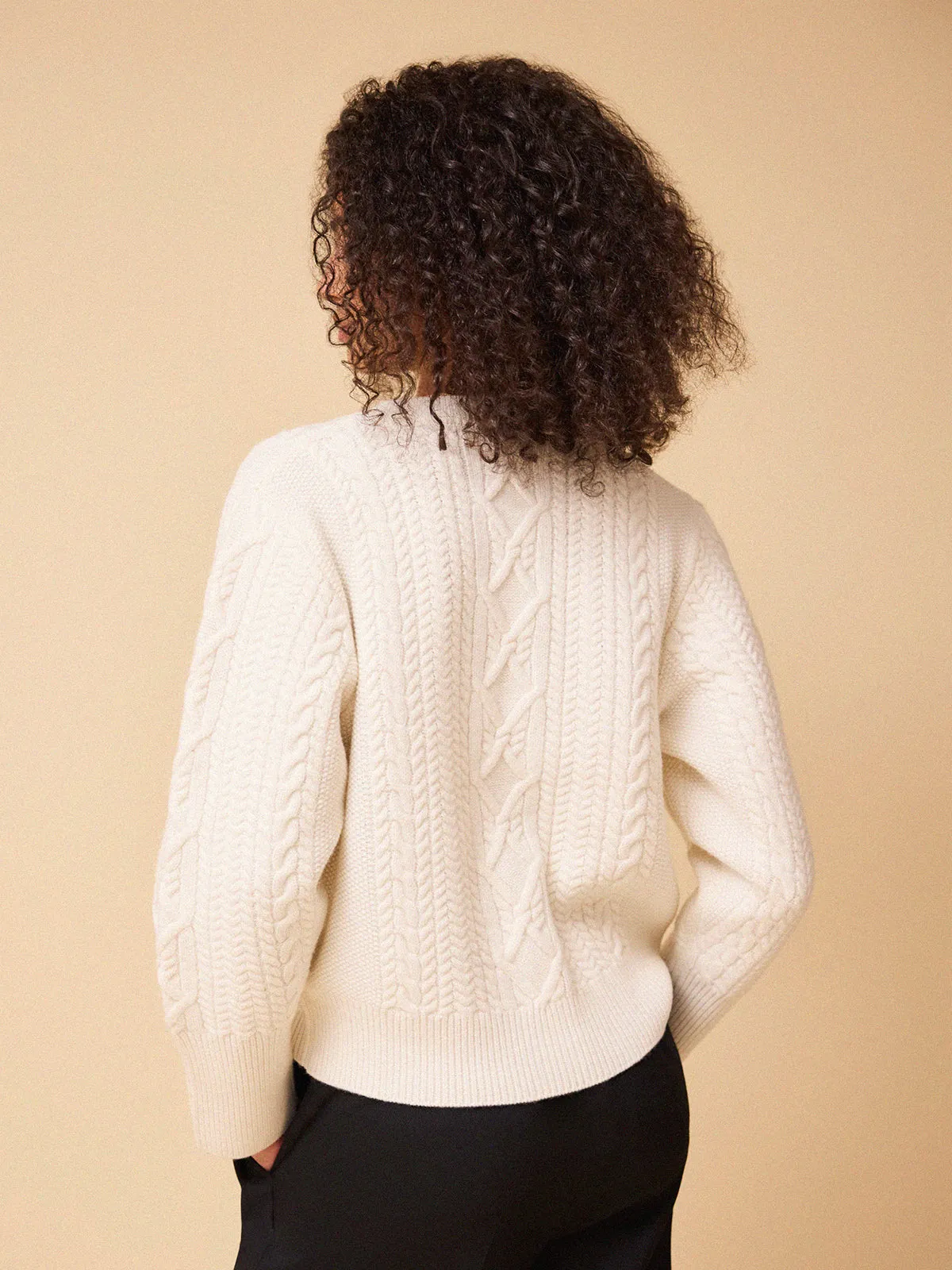 Blair Cable Knit Merino Cardigan - White