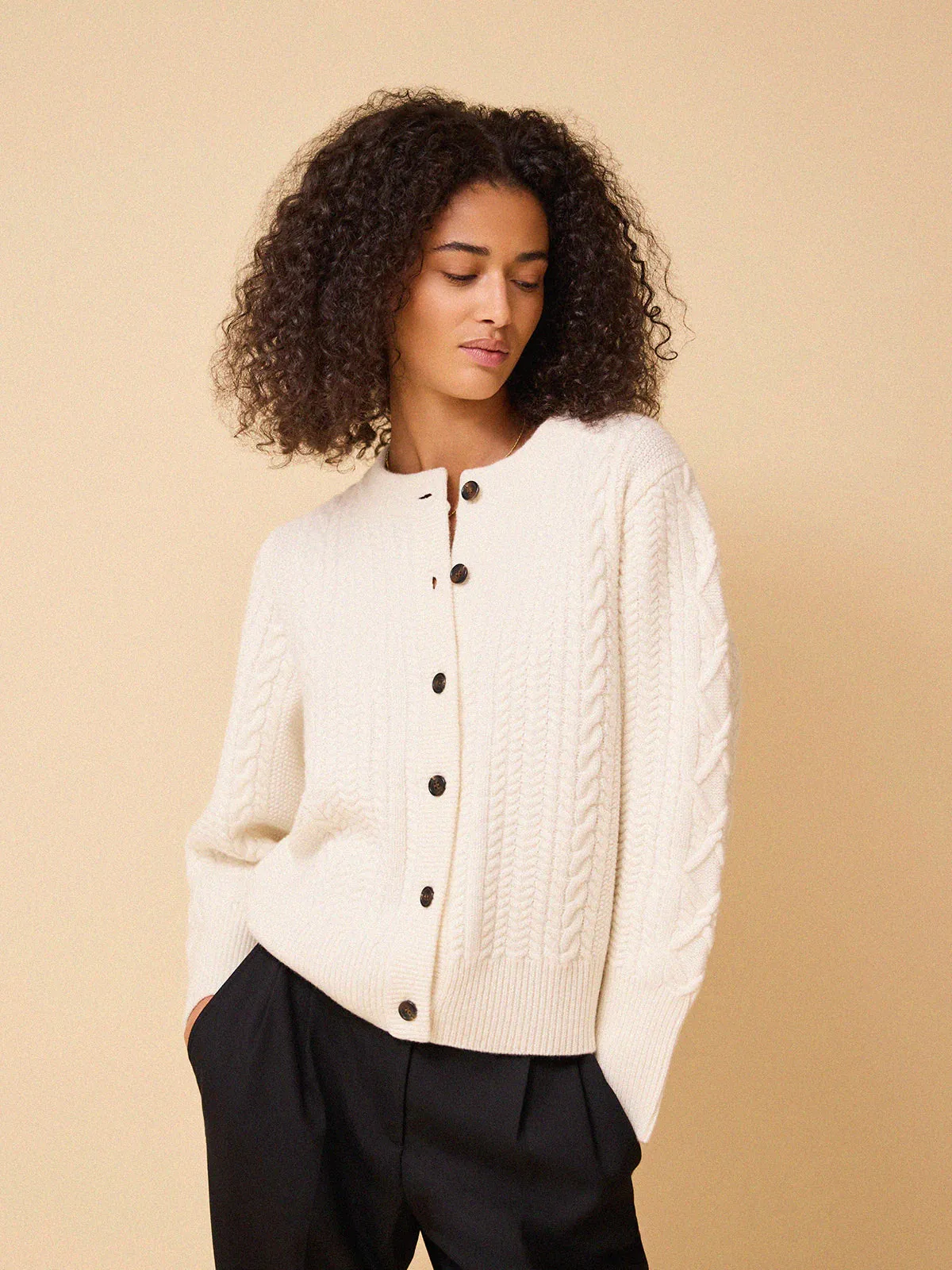 Blair Cable Knit Merino Cardigan - White