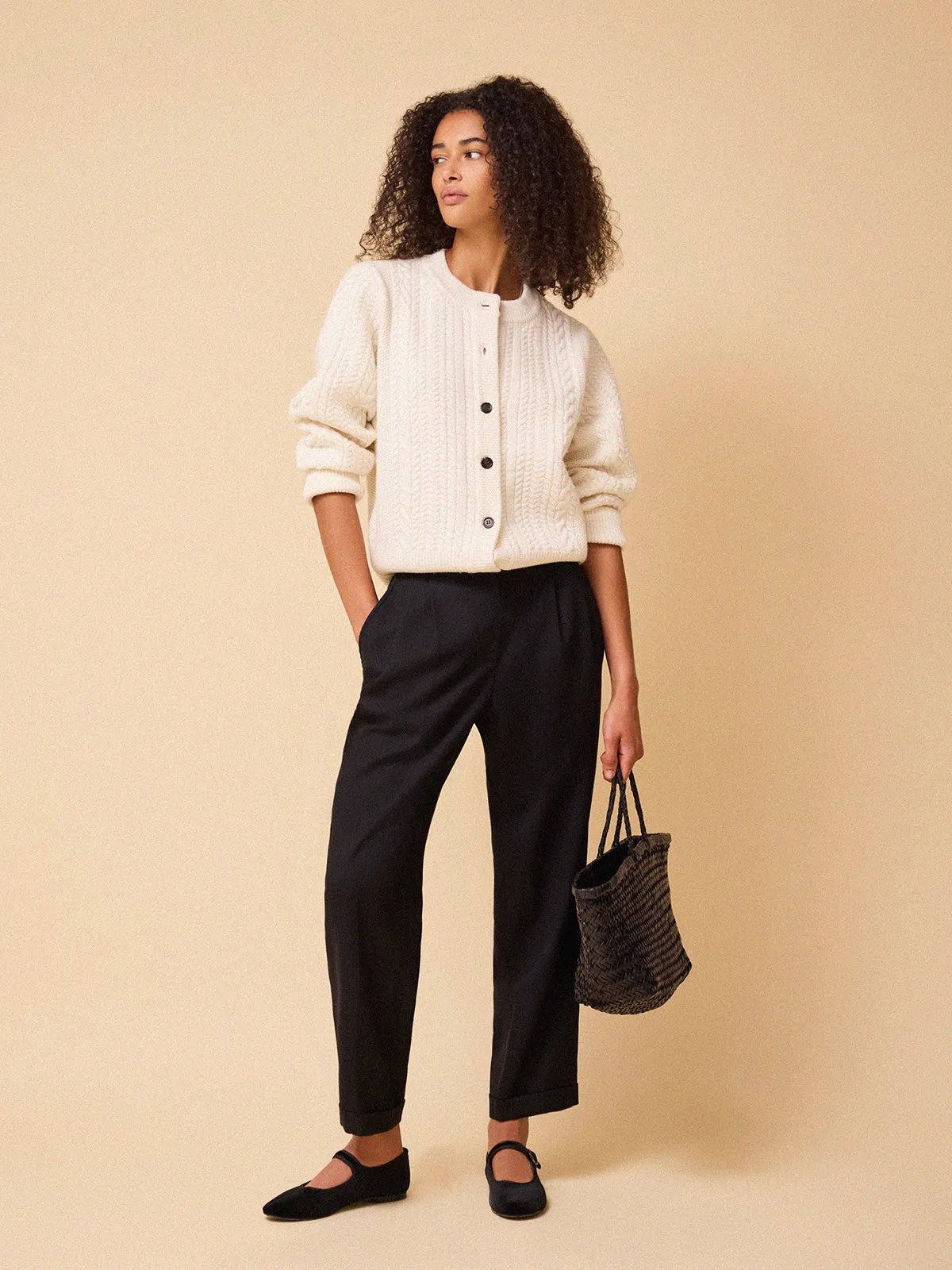 Blair Cable Knit Merino Cardigan - White