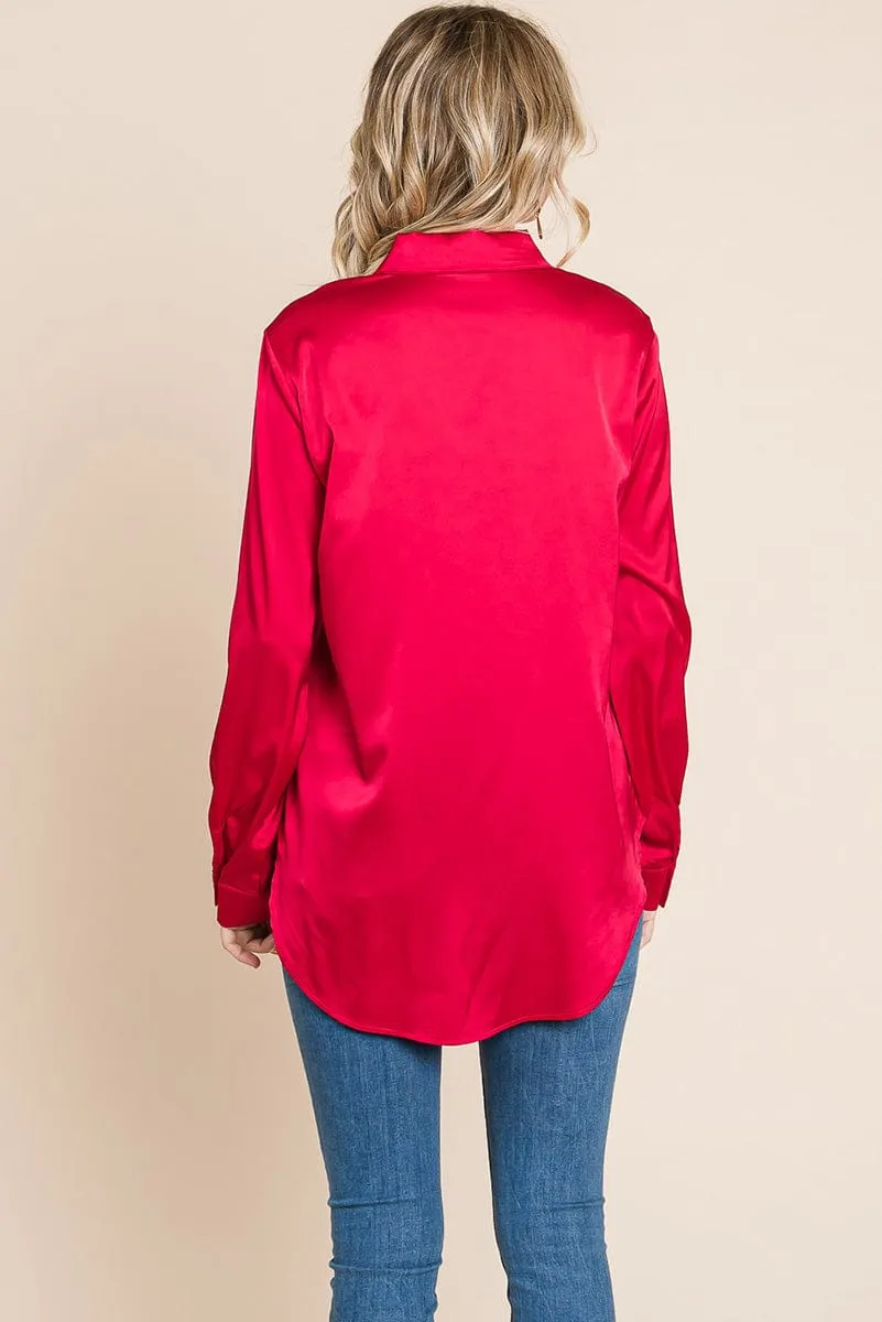 Button up collared long sleeve Satin blouse