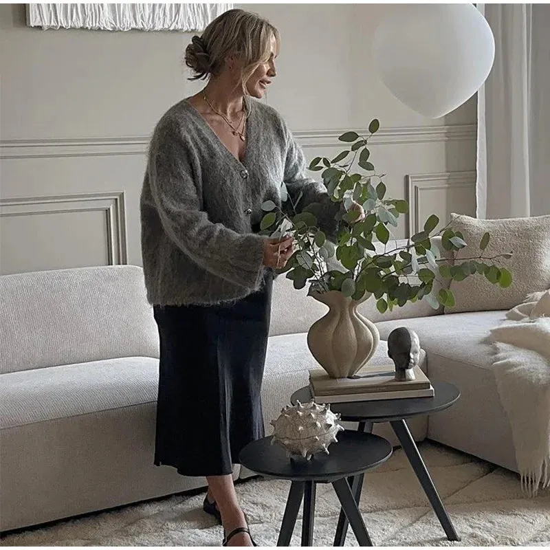 Chic VAN V-neck loose fit gray cardigan
