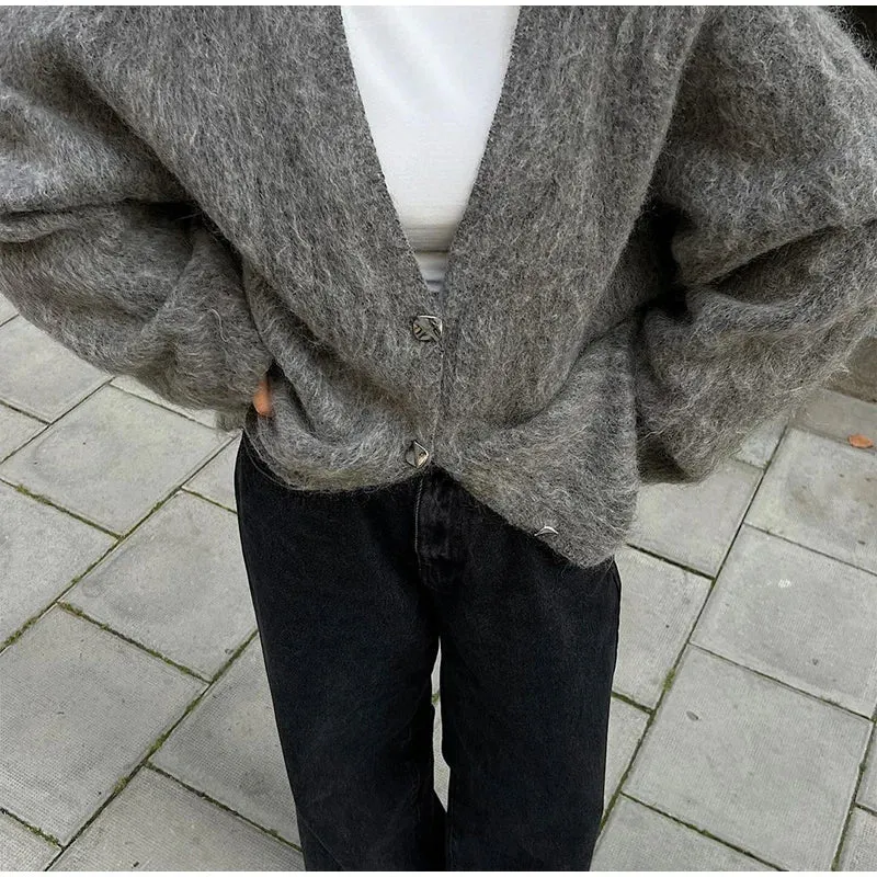 Chic VAN V-neck loose fit gray cardigan