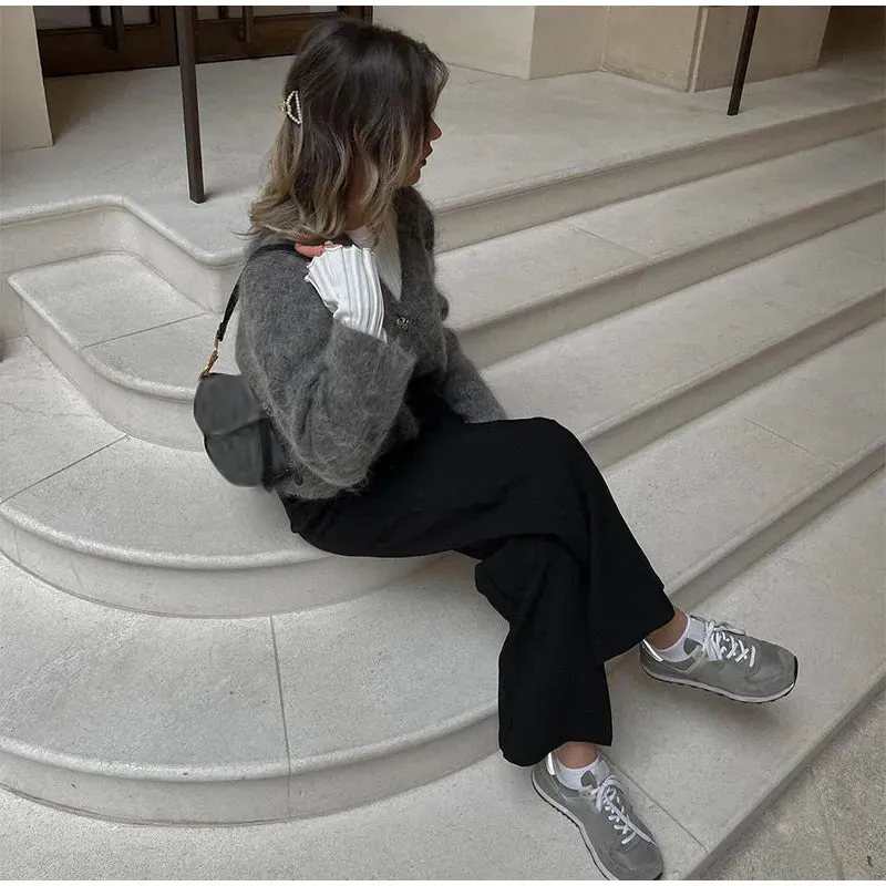 Chic VAN V-neck loose fit gray cardigan