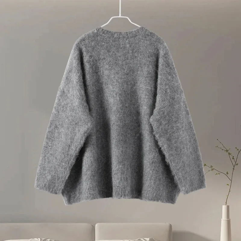 Chic VAN V-neck loose fit gray cardigan