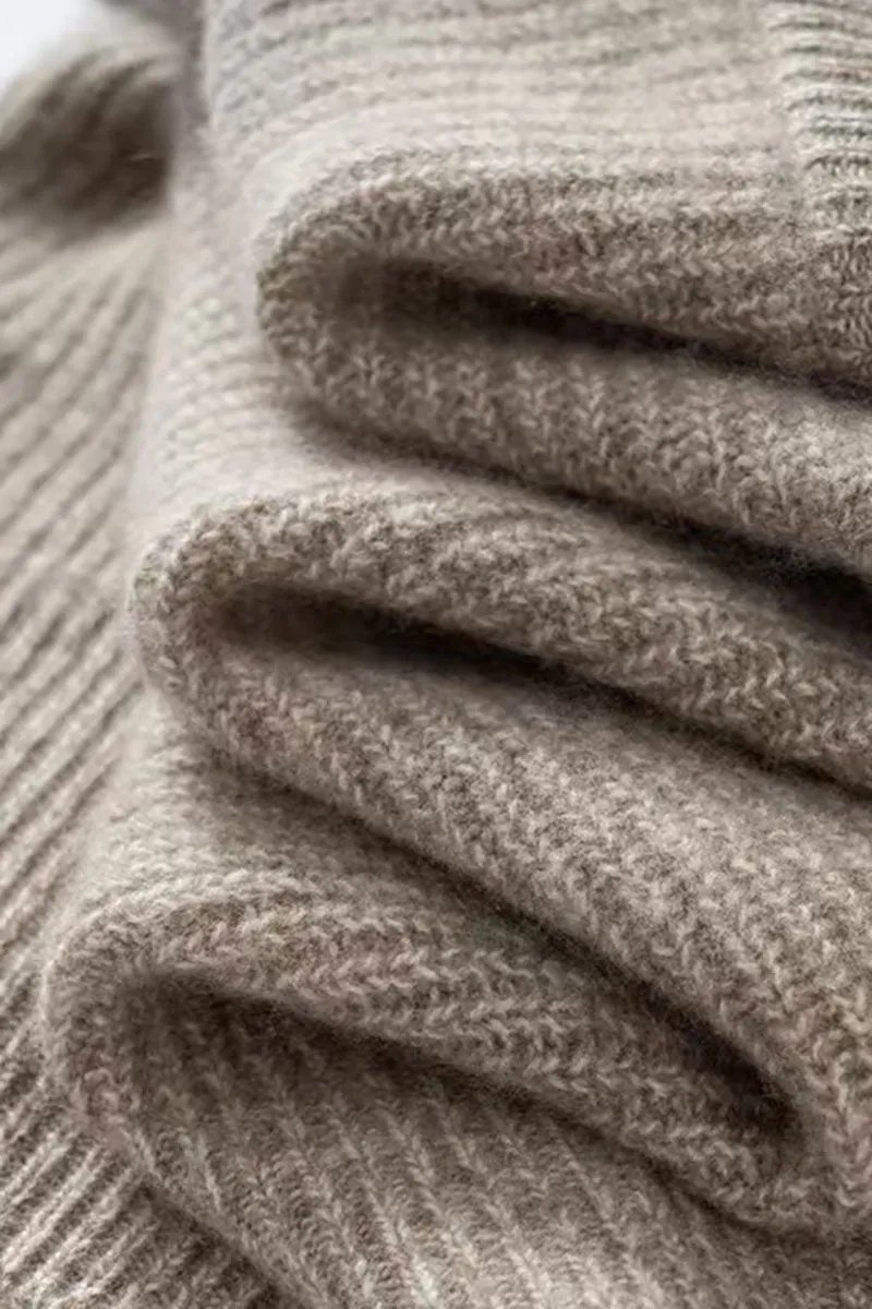 Chunky Cashmere Half Zip Turtleneck Pullover Sweater