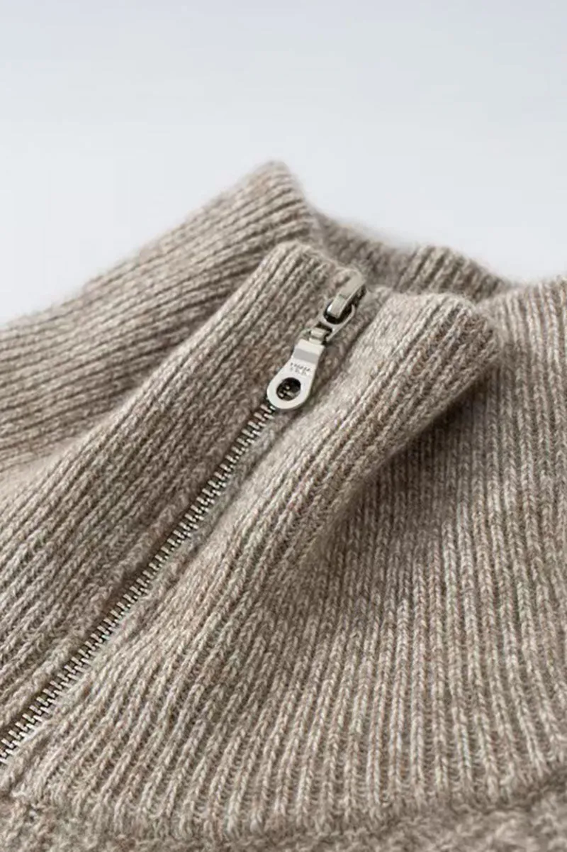 Chunky Cashmere Half Zip Turtleneck Pullover Sweater