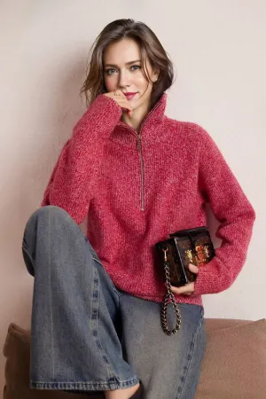 Chunky Cashmere Half Zip Turtleneck Pullover Sweater