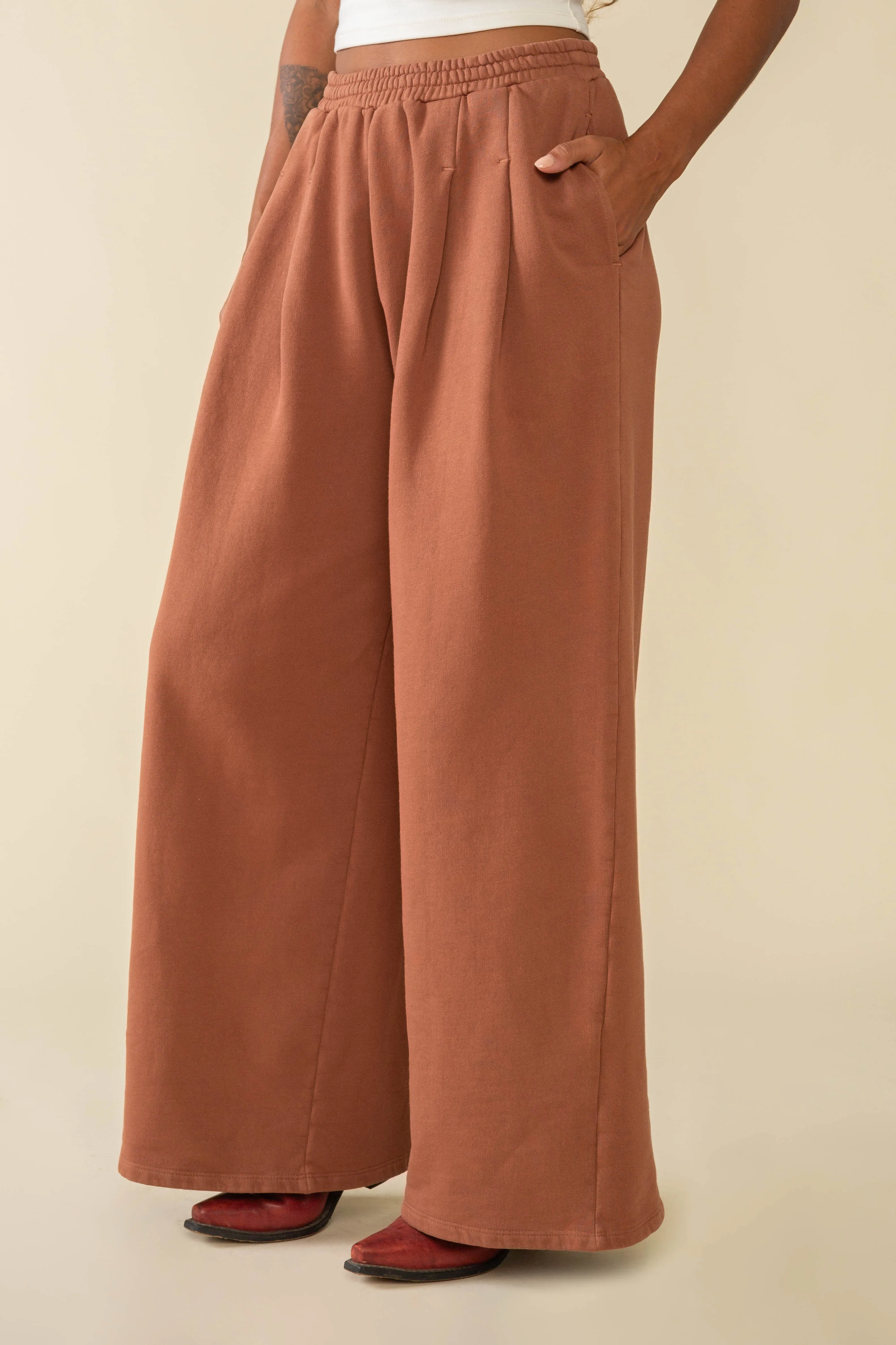 Double Pleat Wide Leg Garment Dye Sweatpants
