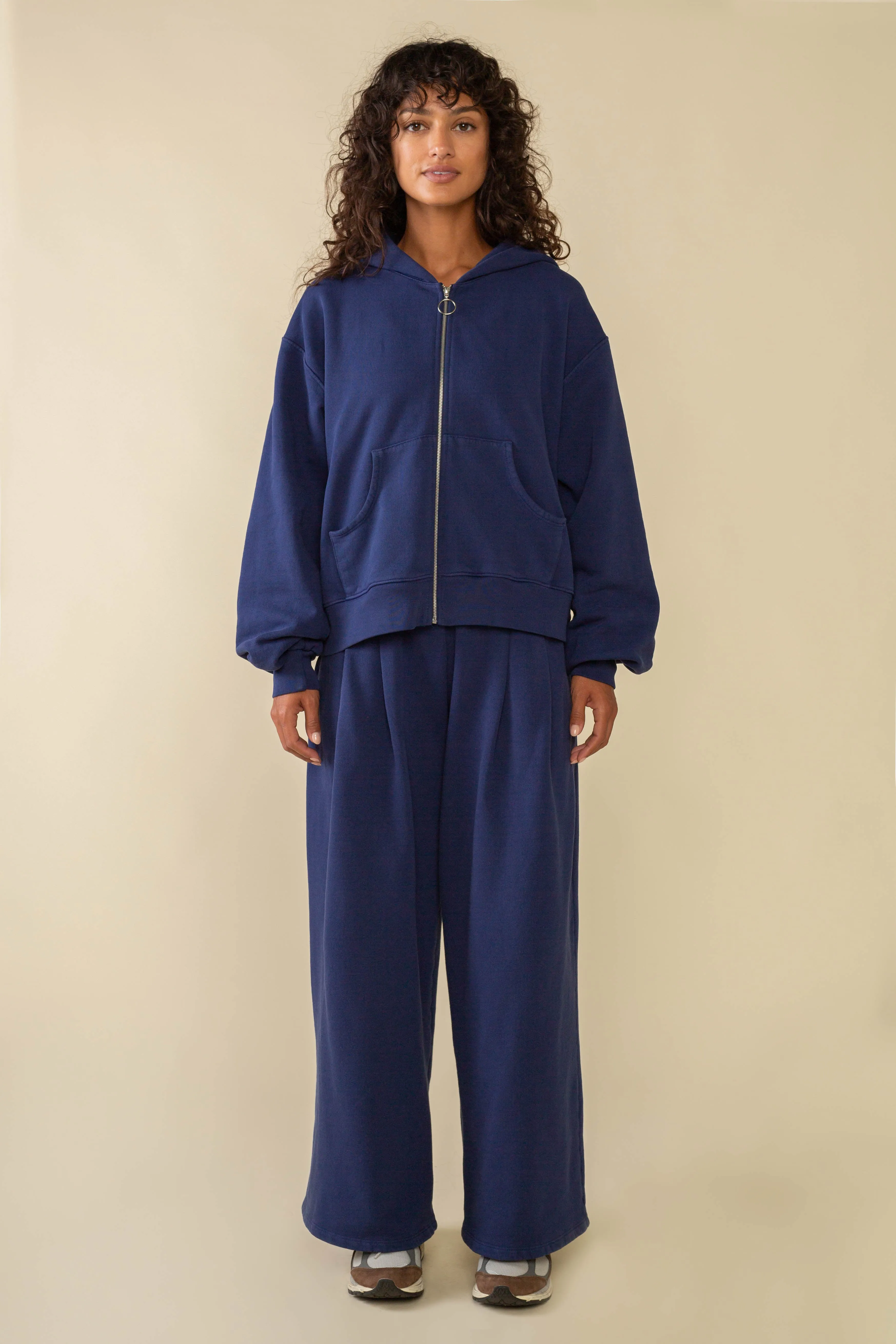 Double Pleat Wide Leg Garment Dye Sweatpants