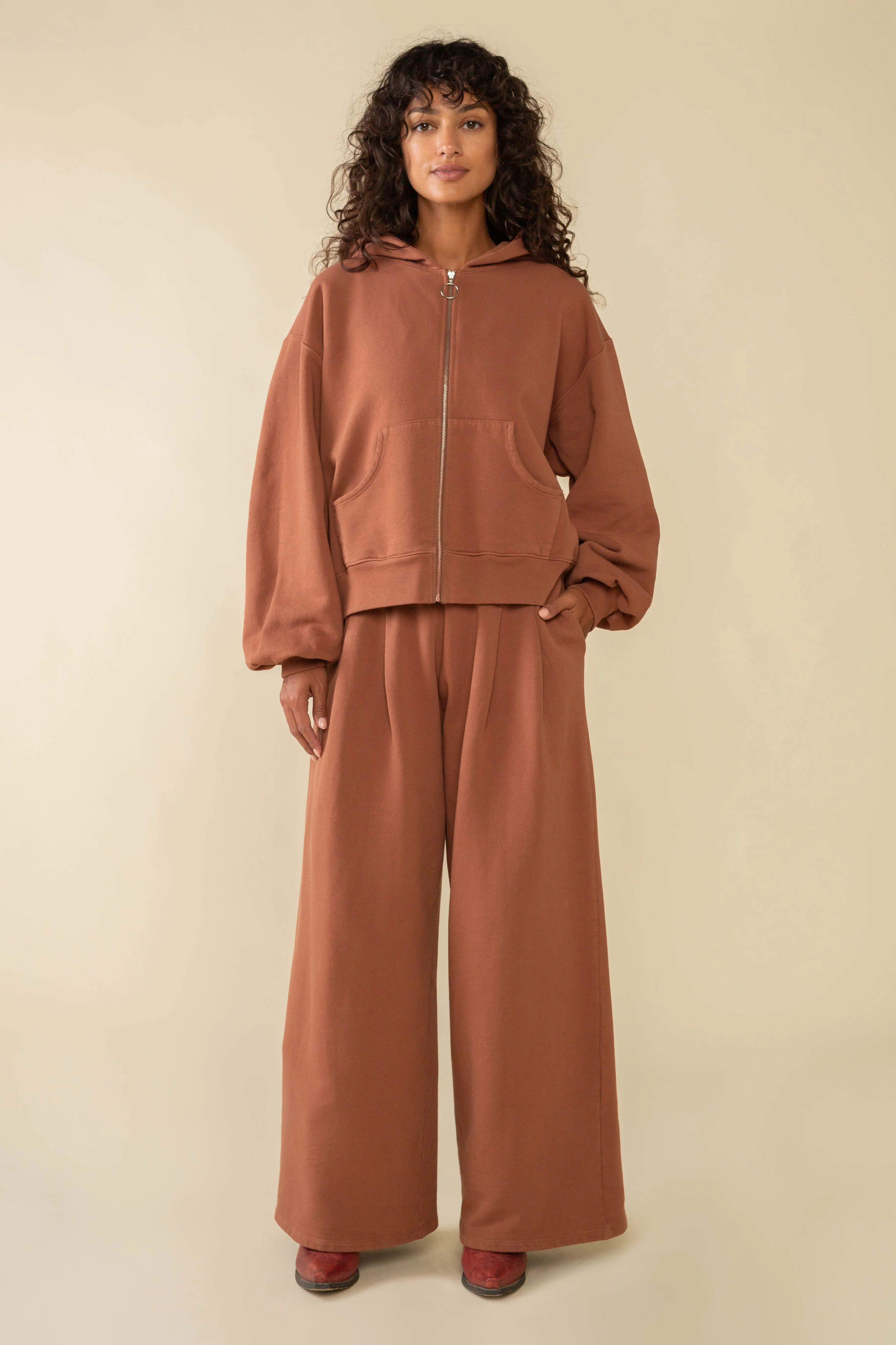 Double Pleat Wide Leg Garment Dye Sweatpants