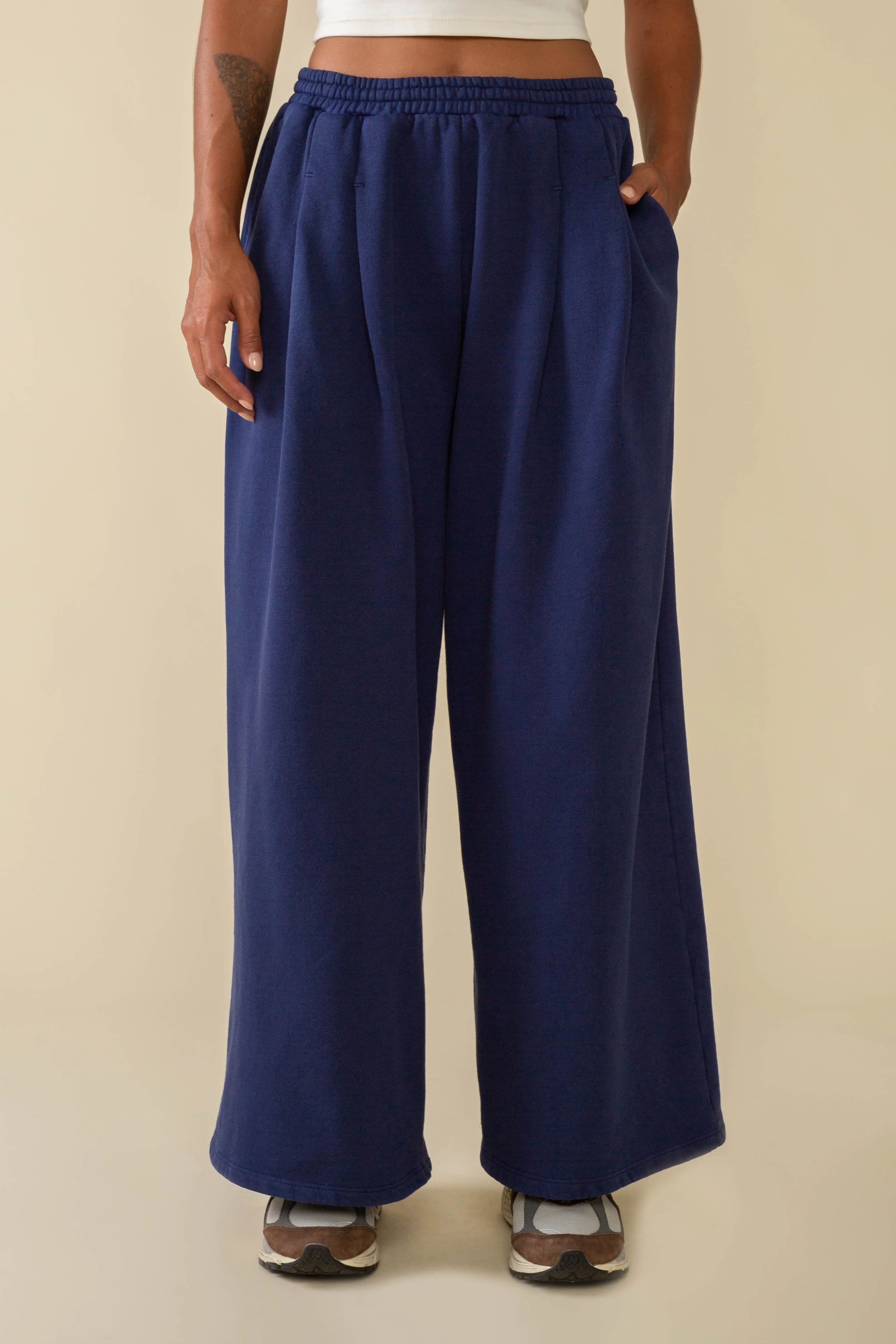 Double Pleat Wide Leg Garment Dye Sweatpants