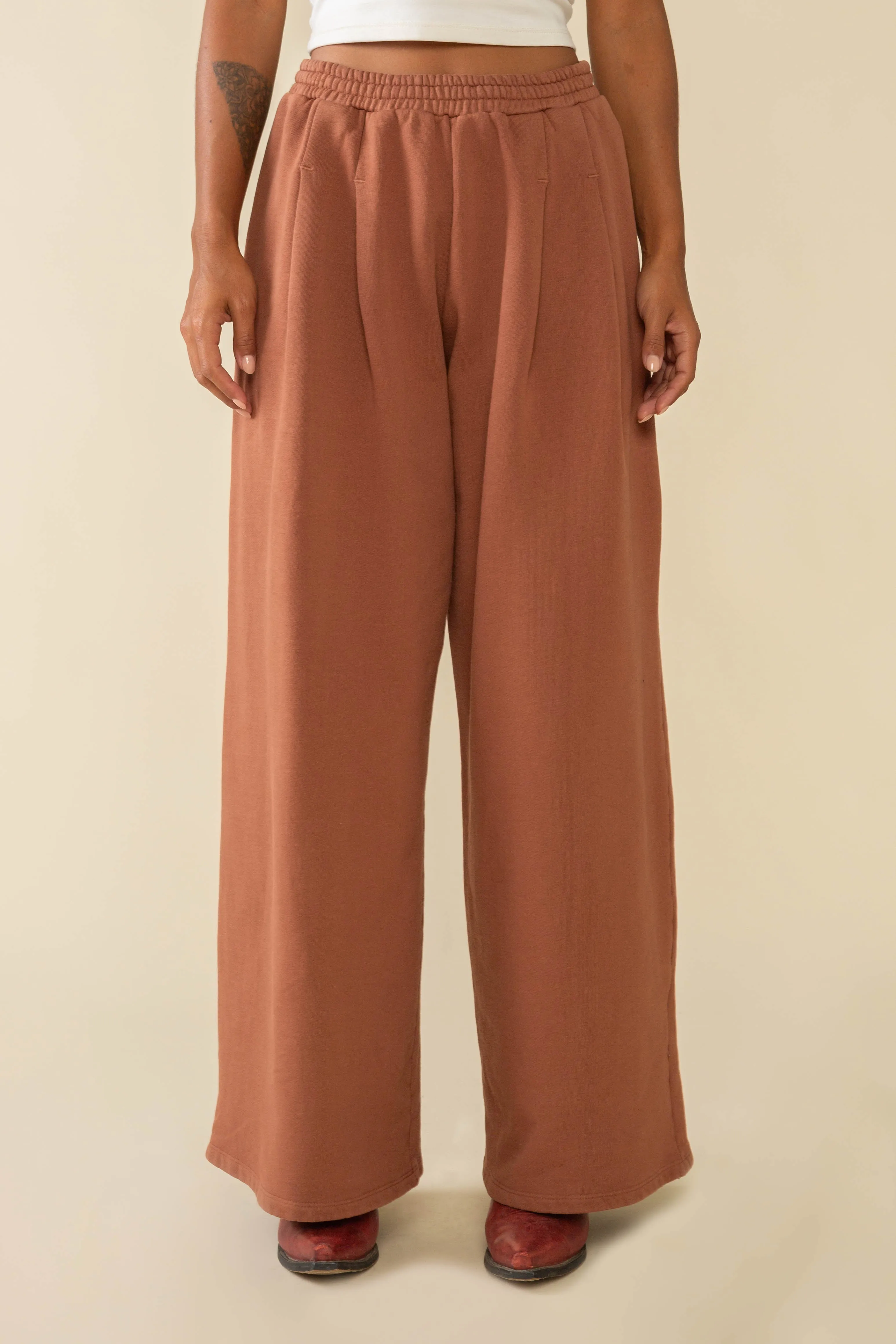 Double Pleat Wide Leg Garment Dye Sweatpants