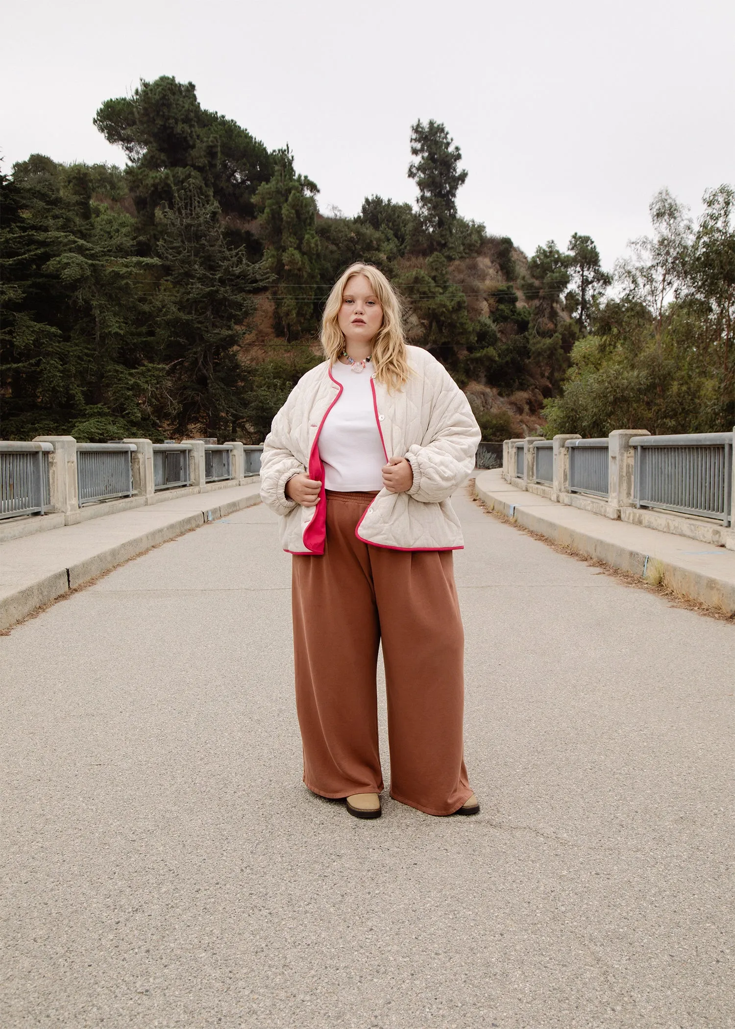 Double Pleat Wide Leg Garment Dye Sweatpants