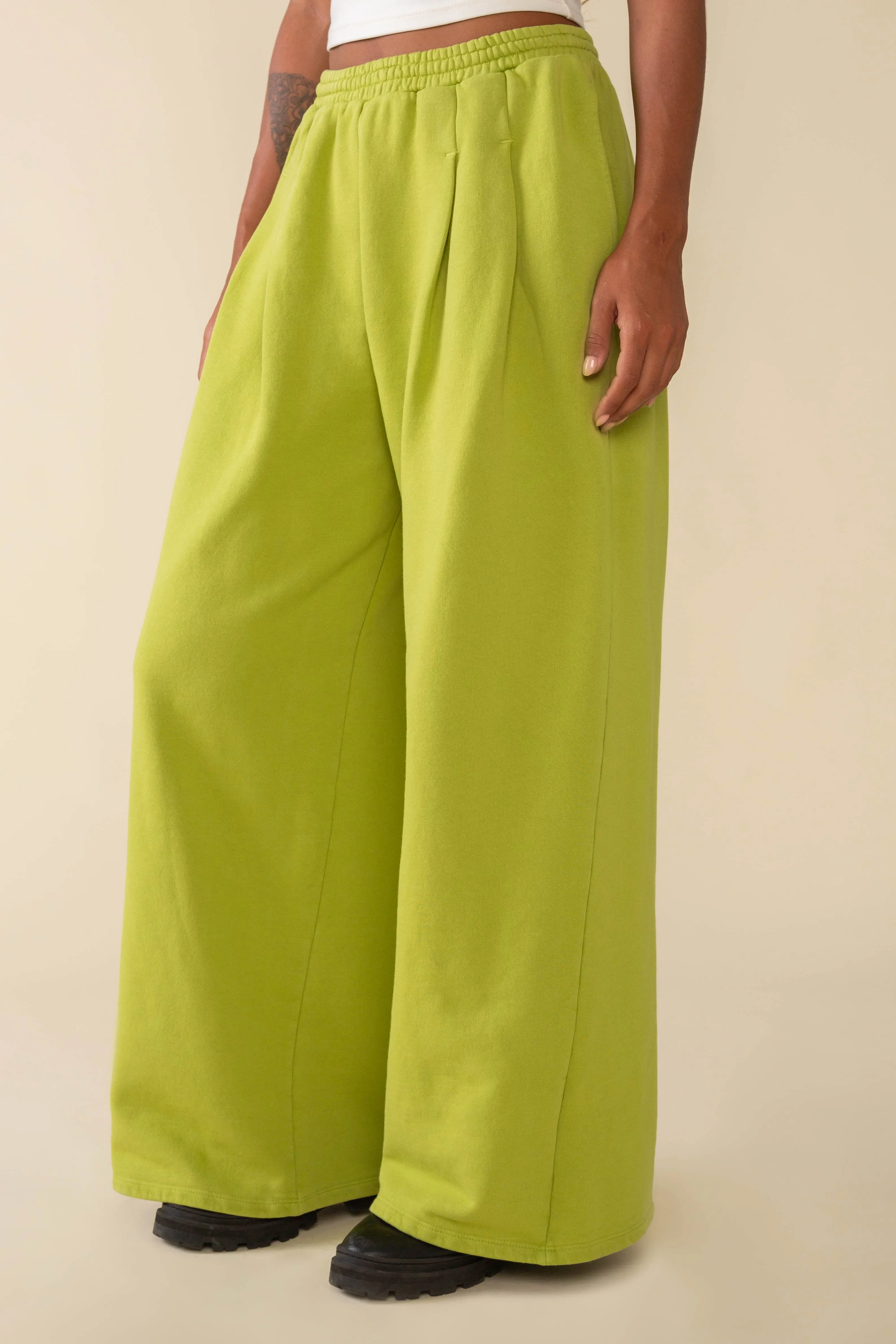 Double Pleat Wide Leg Garment Dye Sweatpants