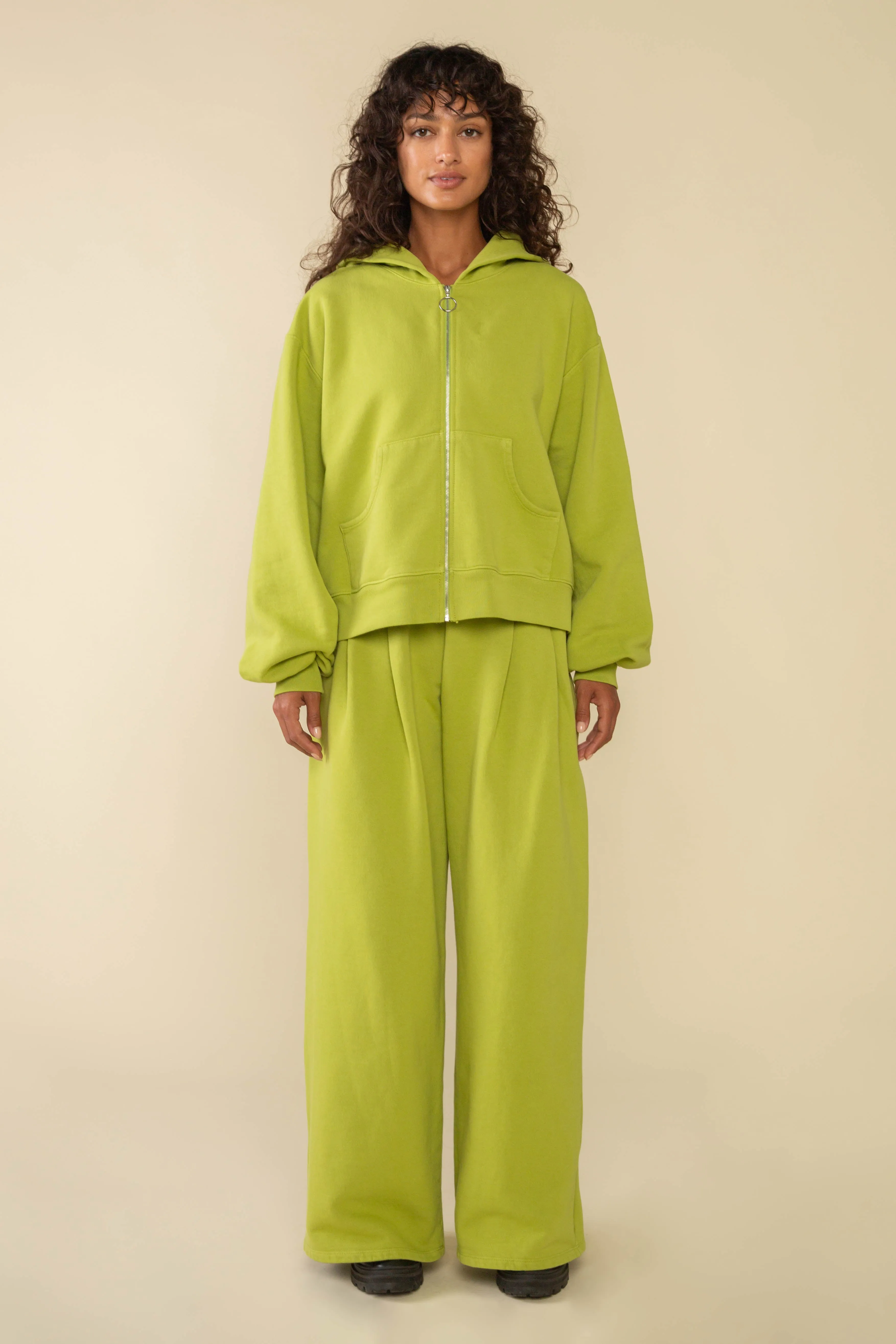 Double Pleat Wide Leg Garment Dye Sweatpants