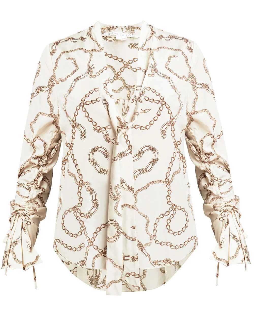 Ecru Chain Print Tie Neck Remi Blouse