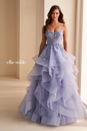 Ellie Wilde EW36225 Sheer Lace Corset Ball Gown Prom Dress Layer Corset Formal Evening