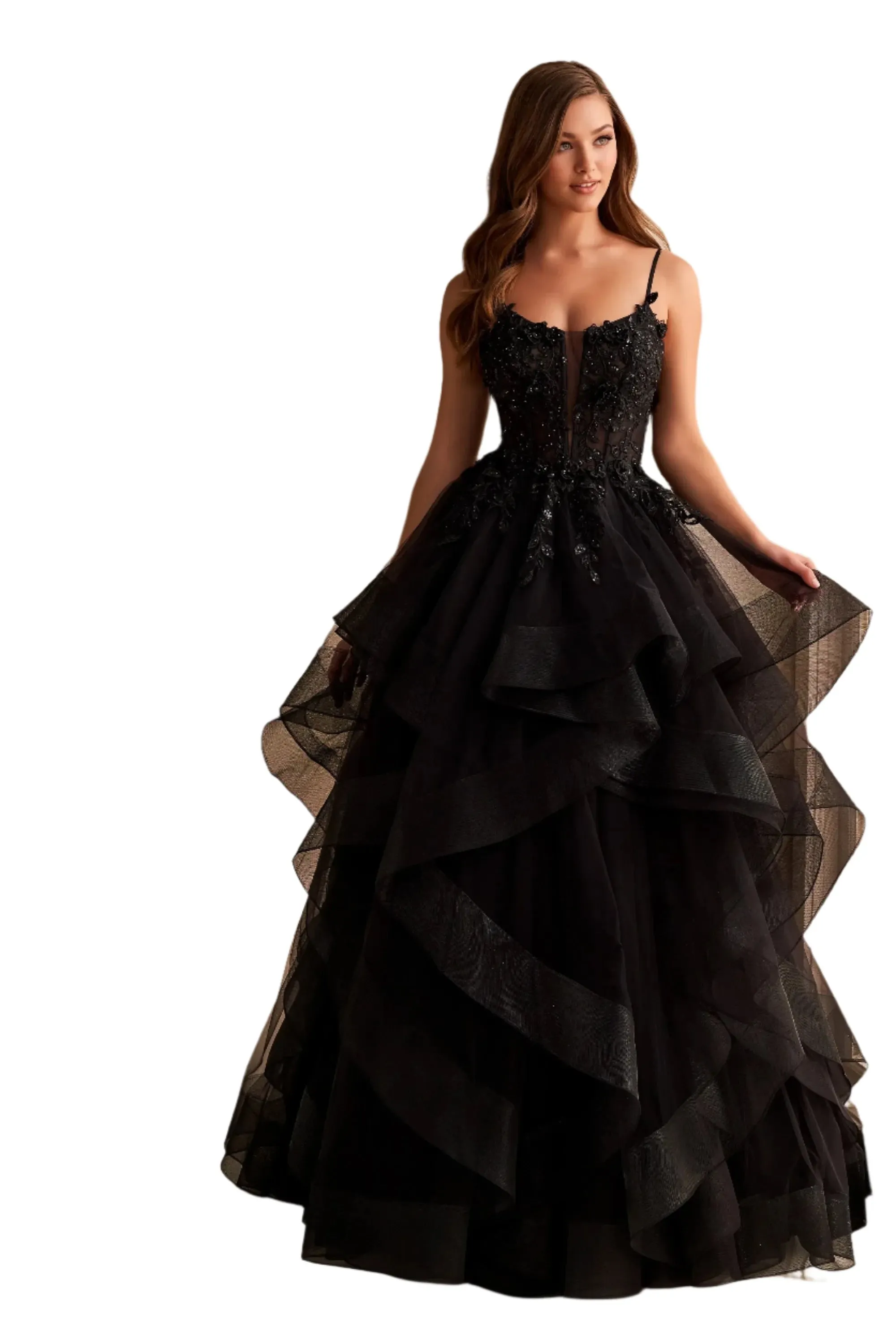 Ellie Wilde EW36225 Sheer Lace Corset Ball Gown Prom Dress Layer Corset Formal Evening
