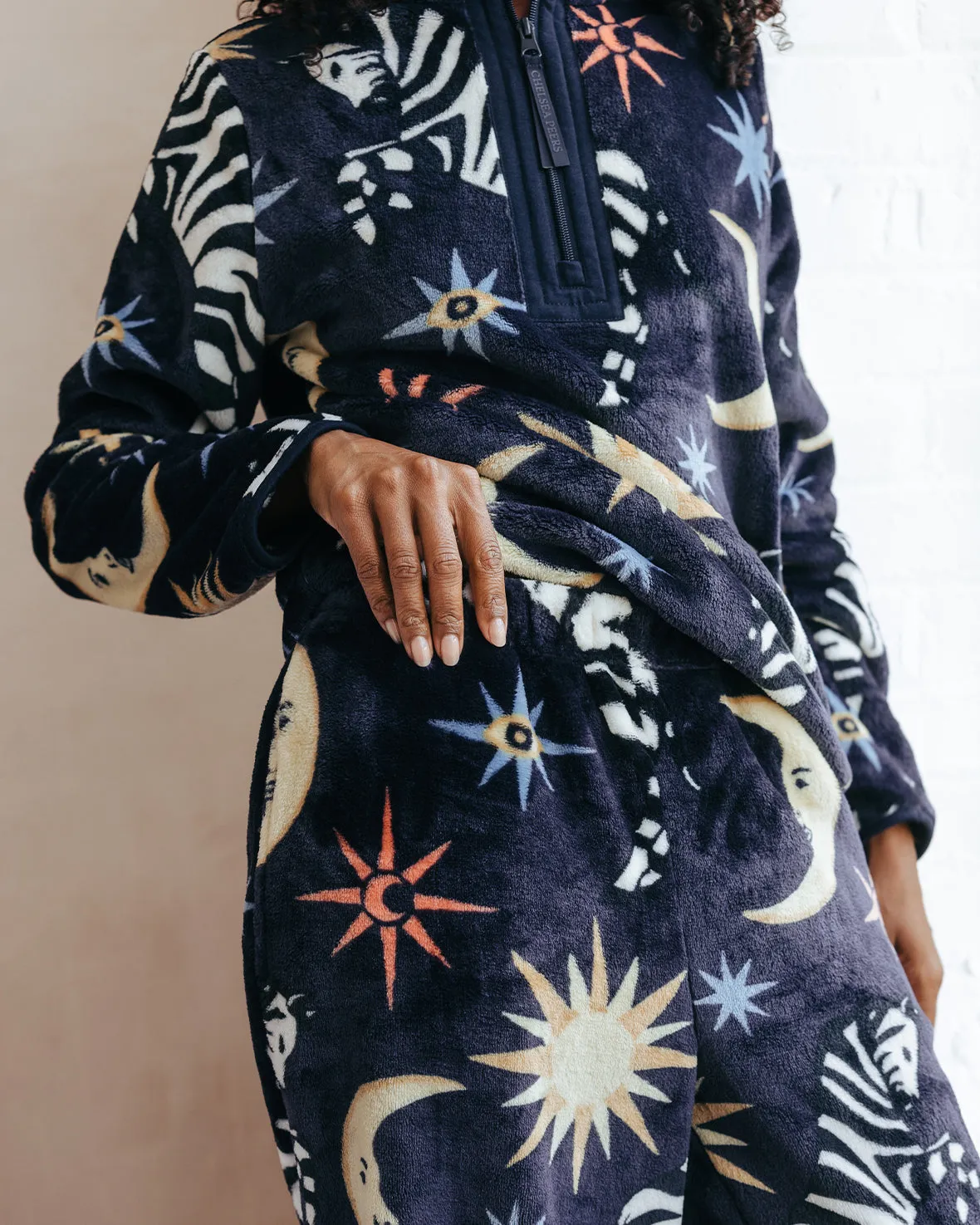 Fleece Celestial Zebra Print Sweatshirt & Jogger Co-ord