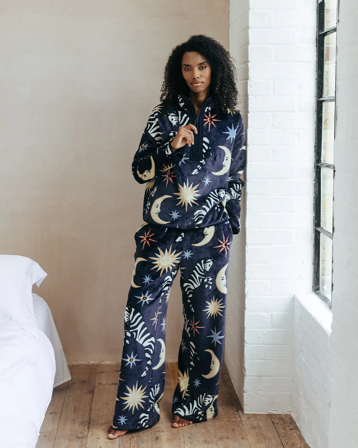Fleece Celestial Zebra Print Sweatshirt & Jogger Co-ord