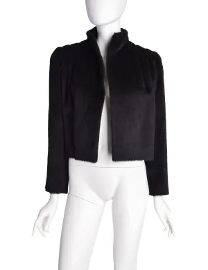 Galanos Vintage Black Alpaca Wool Structured Shoulder Cropped Jacket Coat