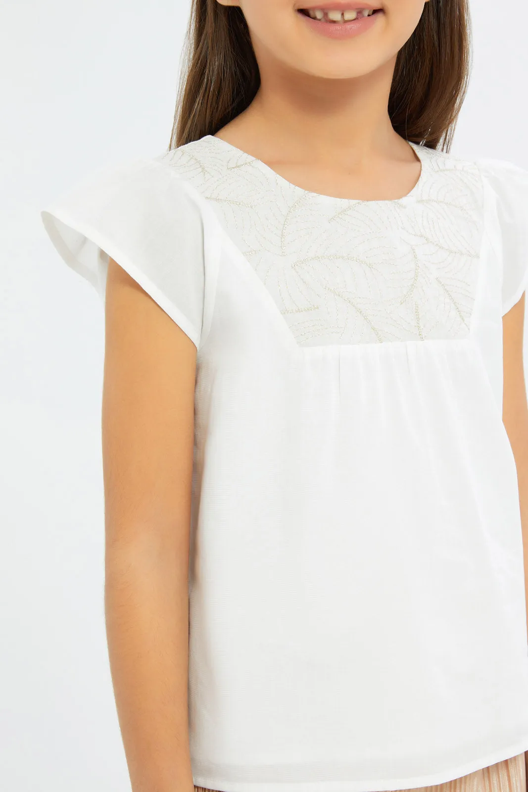 Girls White Embroidered Blouse