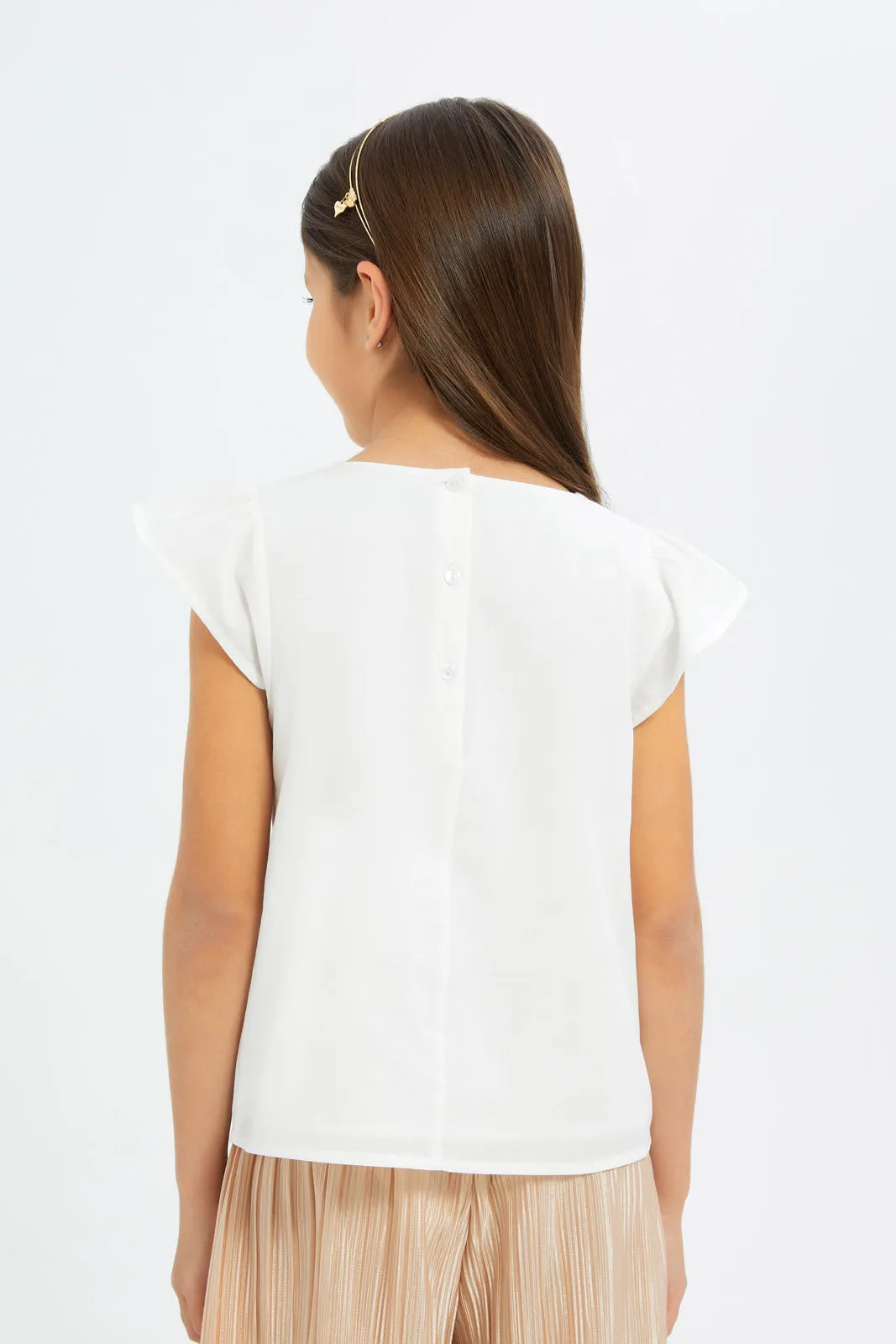 Girls White Embroidered Blouse