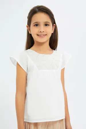 Girls White Embroidered Blouse