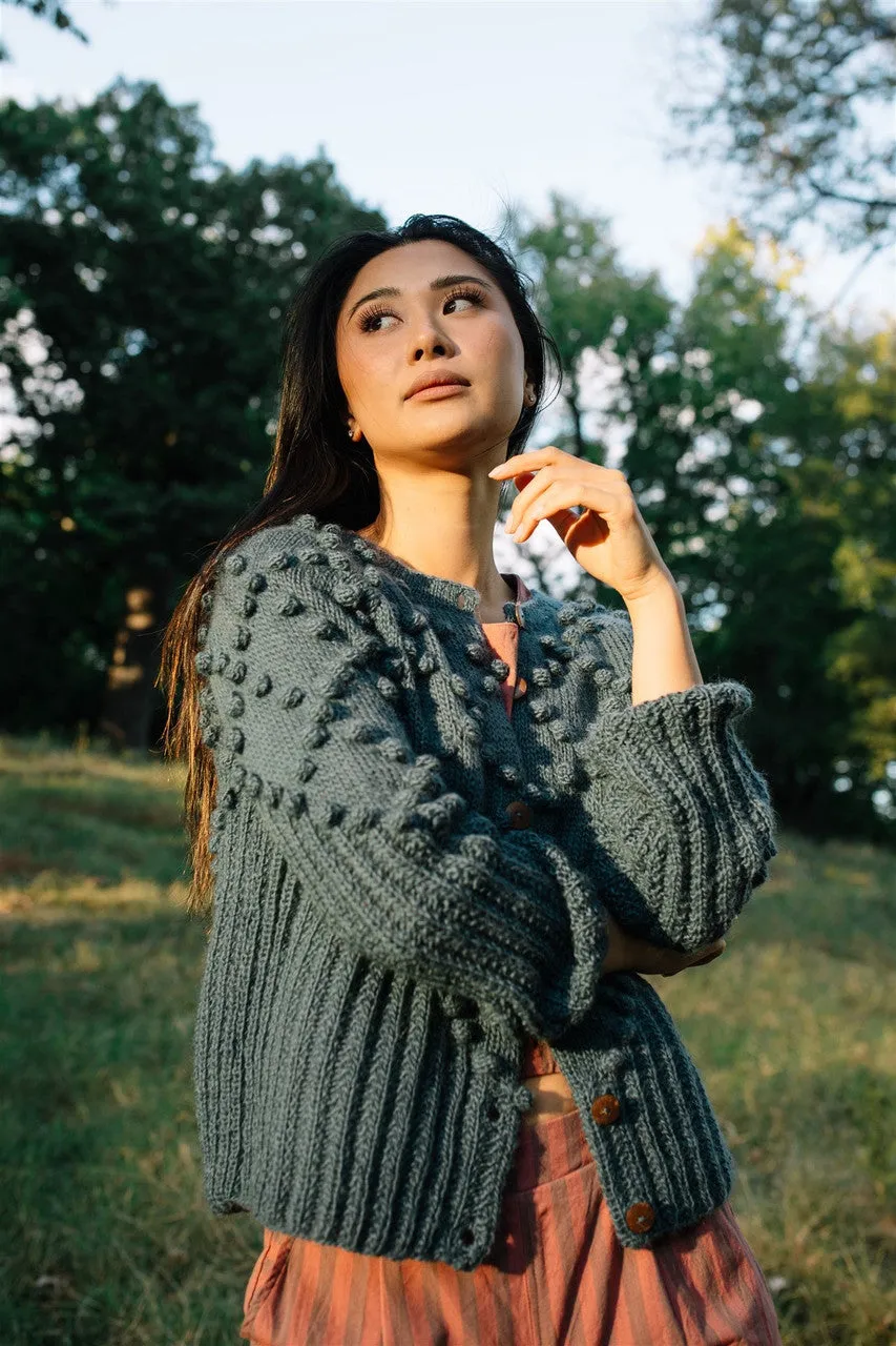 Hand Knit Nepali Wool Jill Sweater in Slate Grey - XL Left