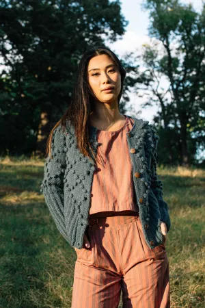 Hand Knit Nepali Wool Jill Sweater in Slate Grey - XL Left