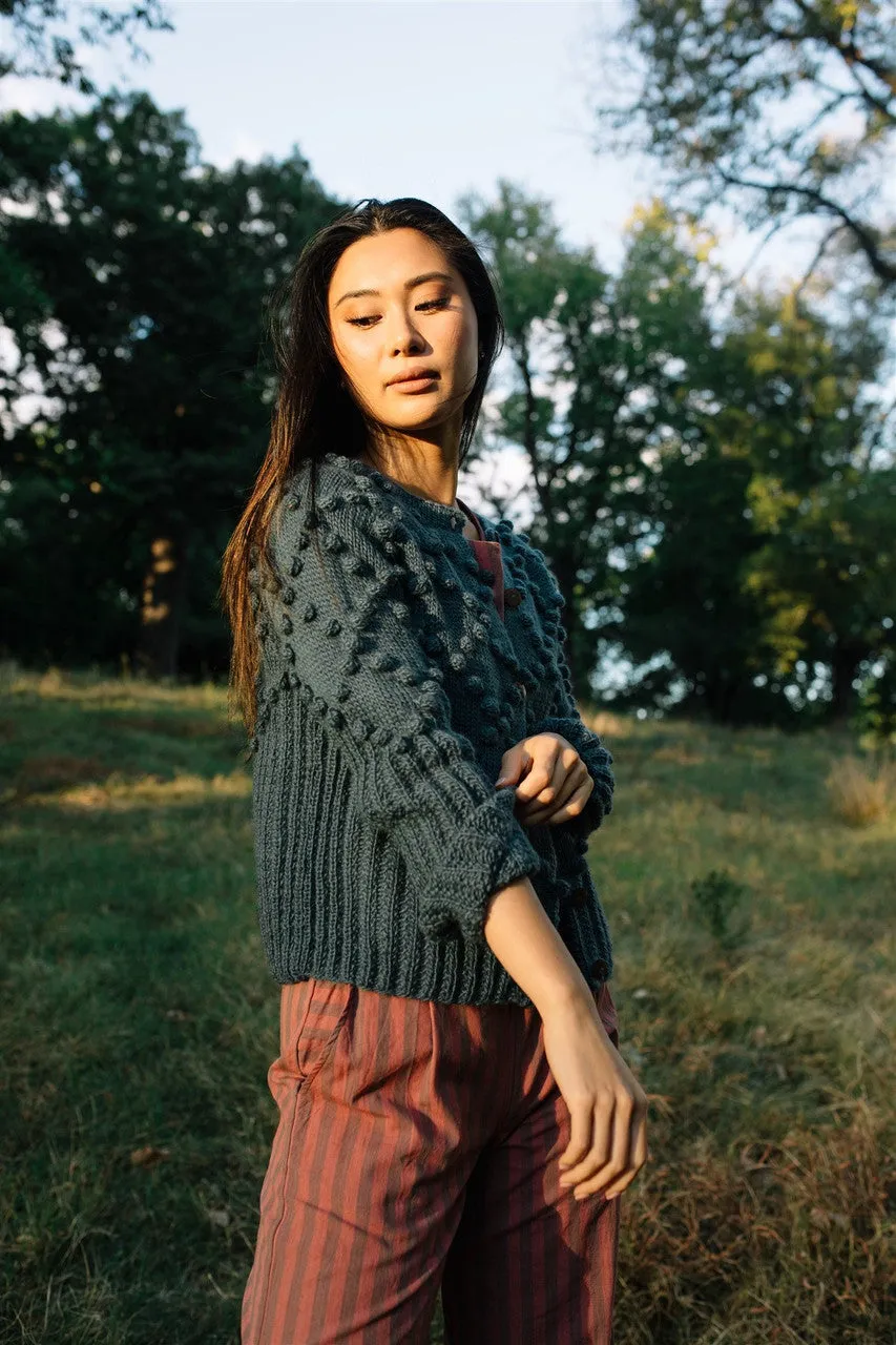 Hand Knit Nepali Wool Jill Sweater in Slate Grey - XL Left