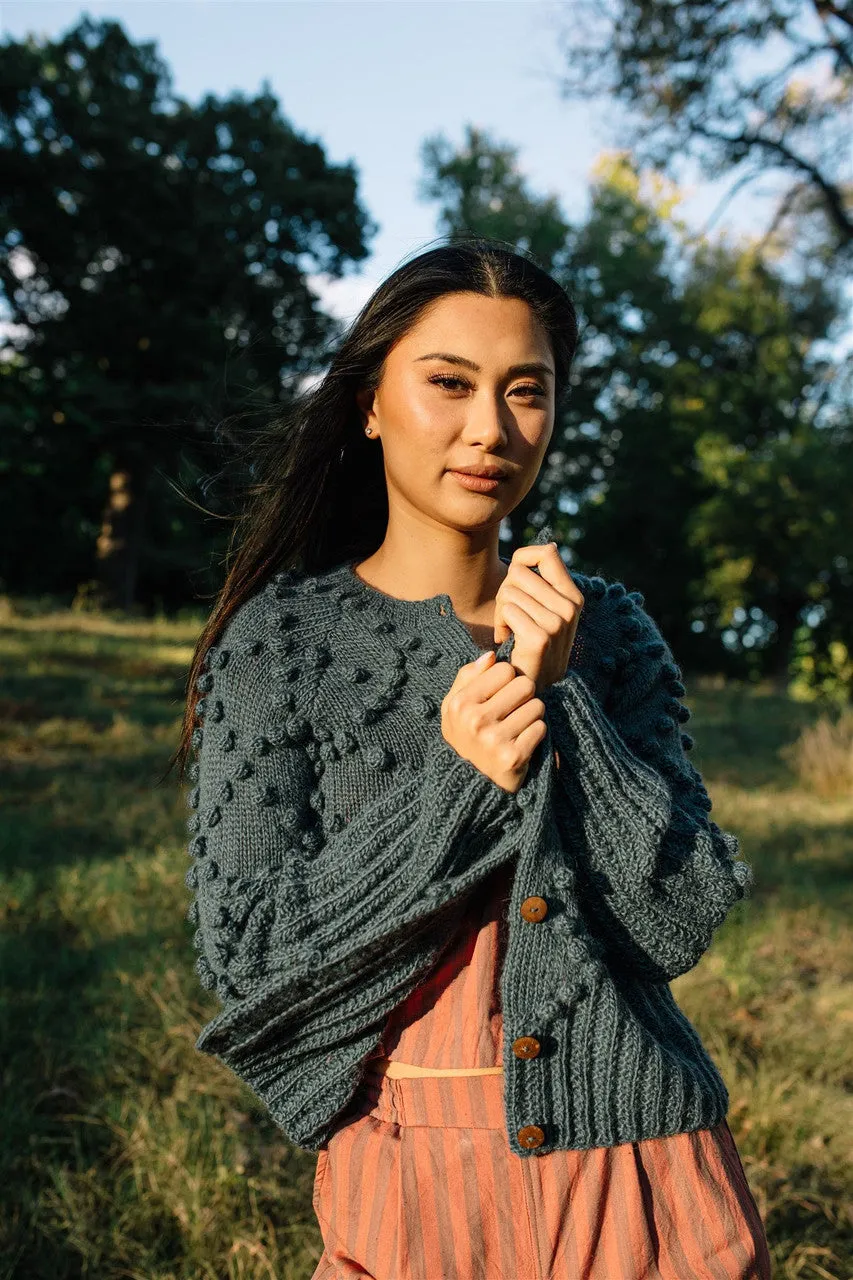Hand Knit Nepali Wool Jill Sweater in Slate Grey - XL Left