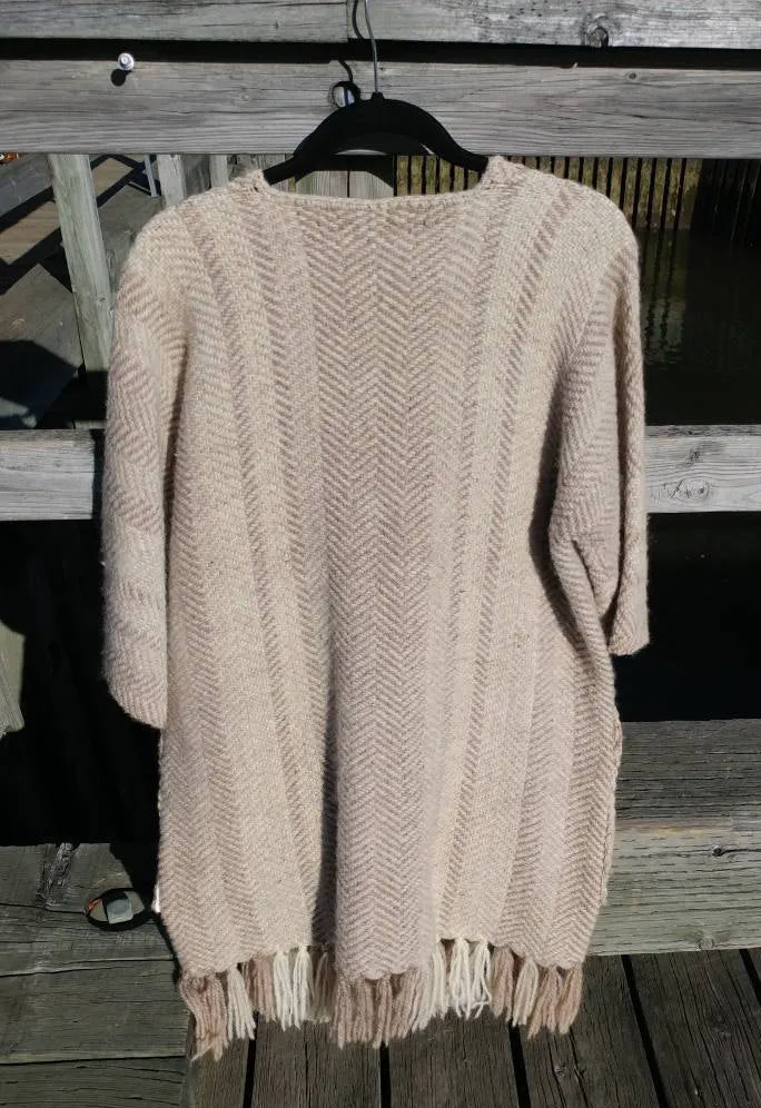 Handwoven and tailored wool blanket coat. Made in Annapolis Royal, Nova Scotia.