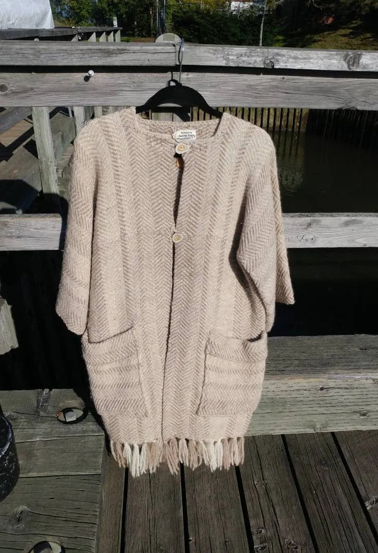 Handwoven and tailored wool blanket coat. Made in Annapolis Royal, Nova Scotia.