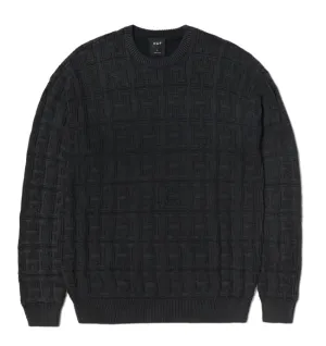 Huf Interlaced Jacquard Overdyed Crewneck Sweater - Black