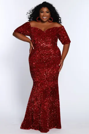 Johnathan Kayne Sydney's Closet JK2208 Cherry Red Prom Dress Size 22 Sequins Elbow Length Sleeves JK 2208