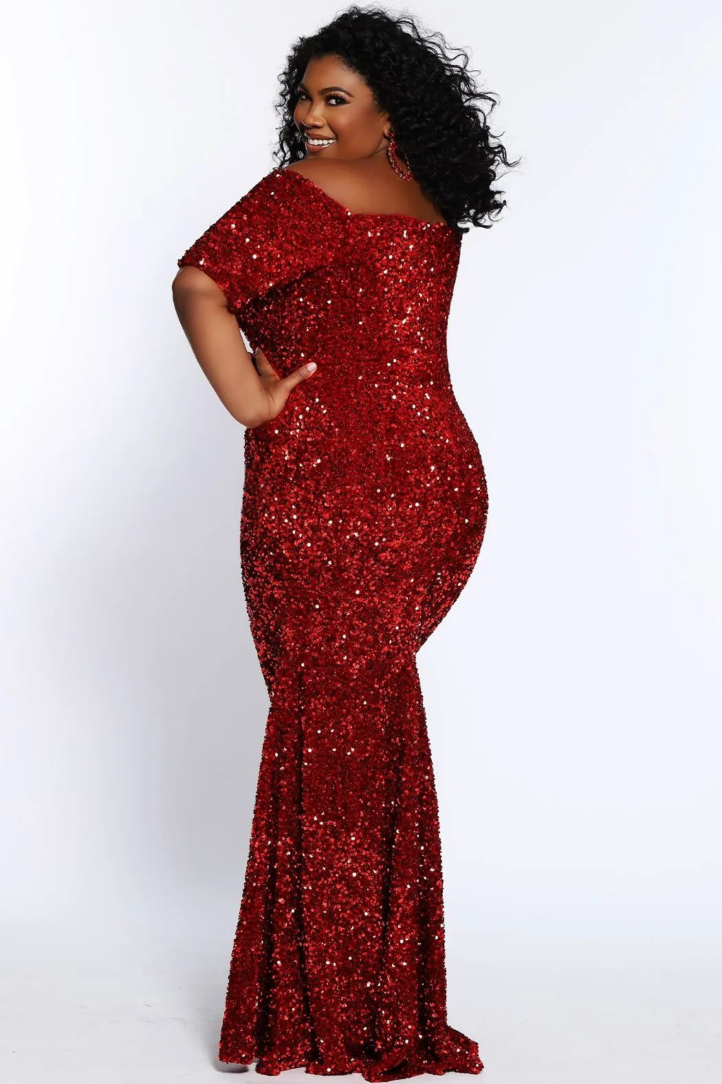 Johnathan Kayne Sydney's Closet JK2208 Cherry Red Prom Dress Size 22 Sequins Elbow Length Sleeves JK 2208