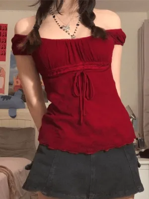 Joskaa Vintage Tie Front Lace Trim Blouse